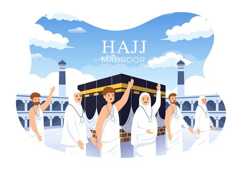 Hajj Or Umrah Mabroor Cartoon Illustration With People Character And