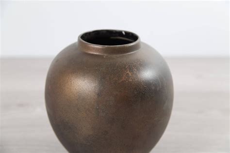 Vintage Burnished Bronze Colored Ceramic Vase Patina Painted Bubble Vase