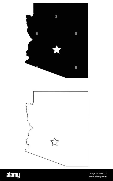 Arizona Az State Map Usa With Capital City Star At Phoenix Black