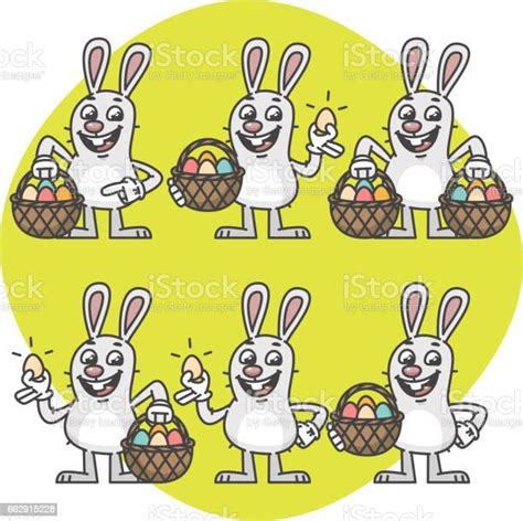 Easter Bunny Holding Egg And Basket Set Characters Stock Illustration