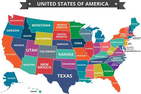 Multi Colored Map Of The United States Usa Classroom Educational Chart