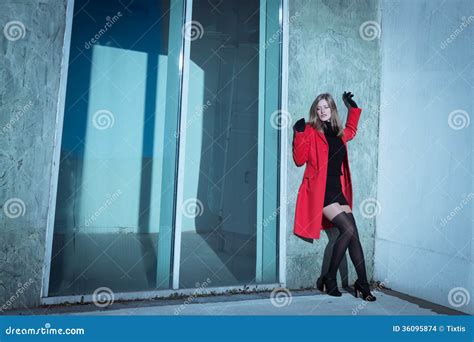 Beautiful Girl Posing With Red Coat Stock Photo Image Of Attractive