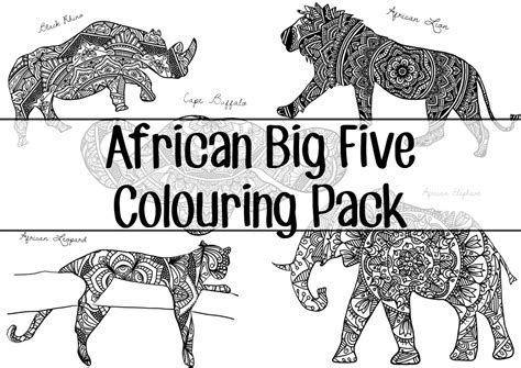 African Big Five Colouring Pack By Screwy Lightbulb