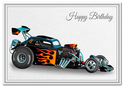 Stunning Birthday Card Classic Dragster Racing Car Unusual Unique