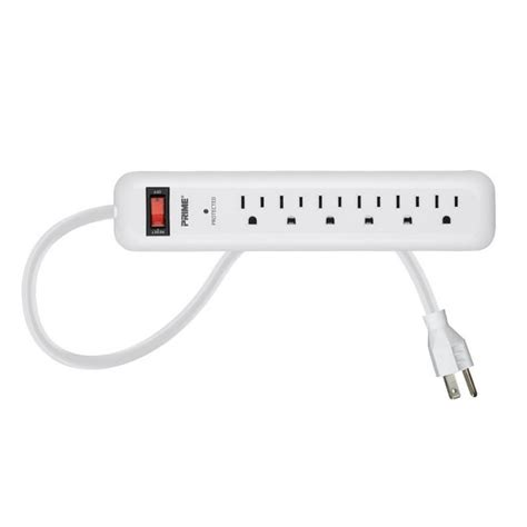 6 Outlet Slim Surge Protector Power Strip 15ft Cord 400 Joules White