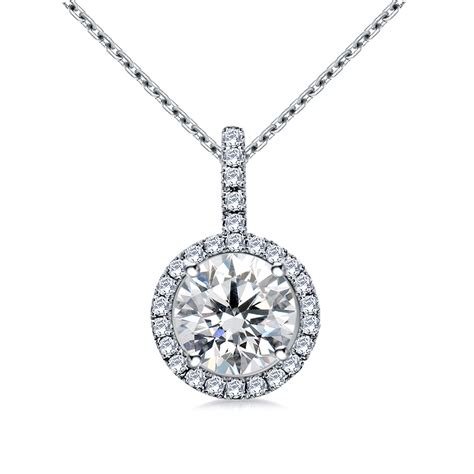 halo round diamond pendant with pave in 18k white gold