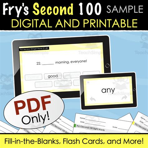 Sample Frys Second 100 Sight Words Digital And Printable Quiz By