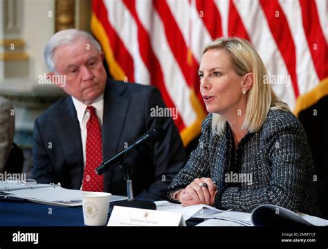 Attorney General Jeff Sessions Listens As Homeland Security Secretary