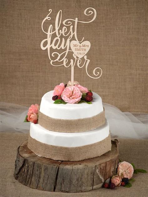 Rustic Cake Topper Wedding Custom Cake Topper Wood Cake Topper Best Day Ever Personalized