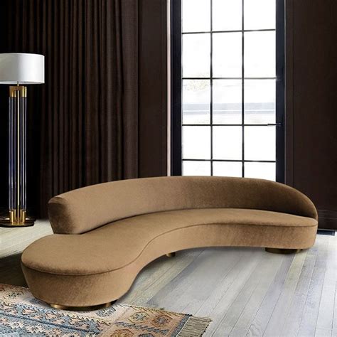Mid Century Modern Curved Circular Sofa 5 Seater Armless Velvet Sofa In