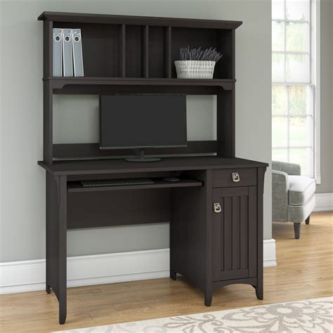 An adorable classy secretary desk with low slanted hutch of wooden materials in mid browns. Salinas Computer Desk with Hutch in Vintage Black ...