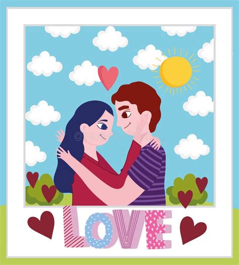 Couple Hugging And Smiling Love Romance Portrait Cartoon Characters