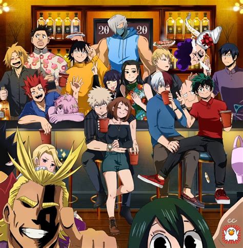 Anime Characters Sitting In Front Of A Bar