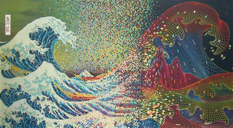 Wallpaper Illustration Pixel Art Pattern The Great Wave Off