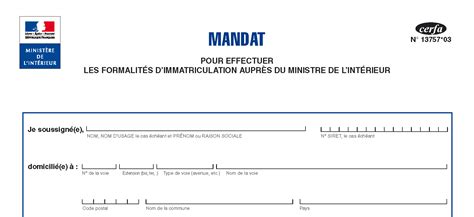 Mandat Immatriculation Formulaire Cerfa N