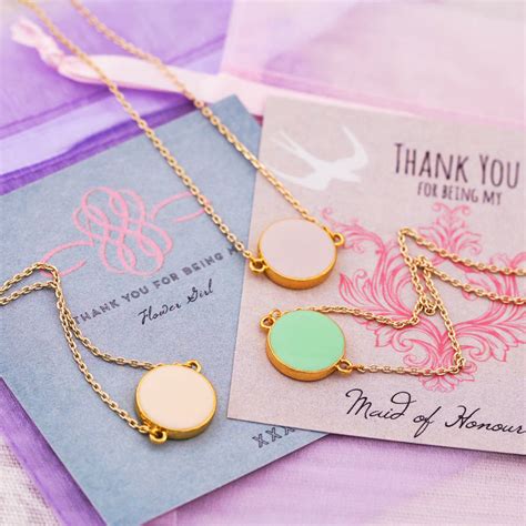 Set Of Three Enamel Thank You Bridesmaid Necklaces By Jands Jewellery