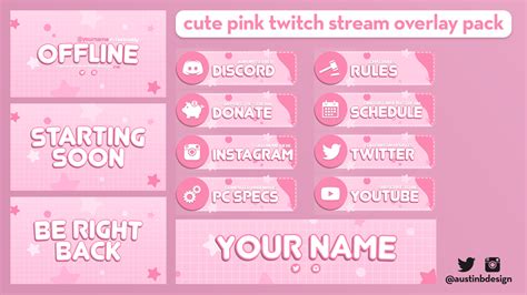 Cute Pink Twitch Stream Overlay Pack Streamer Graphics Twitch