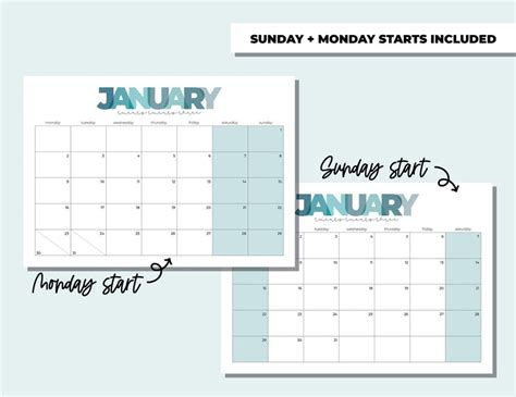 January 2023 Calendar Printable Calendar With Colorful Etsy