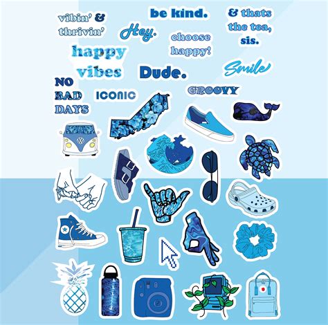 24 Vsco Aesthetic Blue Sticker Pack Aesthetic Stickers Cute Stickers