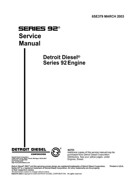 Detroit Diesel Engine Series 92 Manual Pdf Turbocharger Fuel