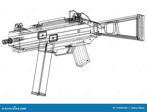 Rifle Architect Blueprint Isolated Stock Illustration Illustration