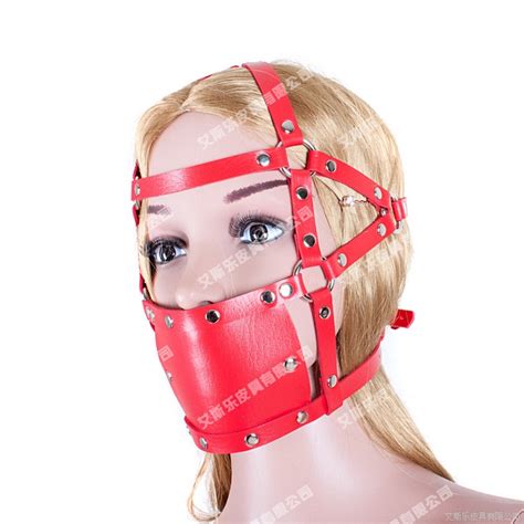 Sex Products Red Leather Mask With Open Mouth Gag Ball Fetish Mask Bdsm