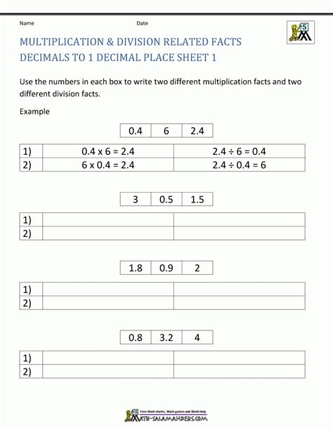 All multiplicands have 1 or 2 decimal digits. Dividing Hundredthsa Whole Number (A) | Printable Decimal ...