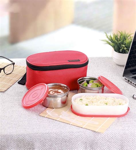 Buy Red Tasty Double Decker 1100ml Stainless Steel Set Of 3 Lunch Box
