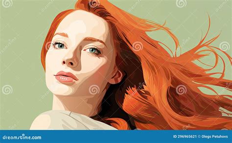 A Digital Painting Of A Woman S Head With Red Hair Blowing In The Wind