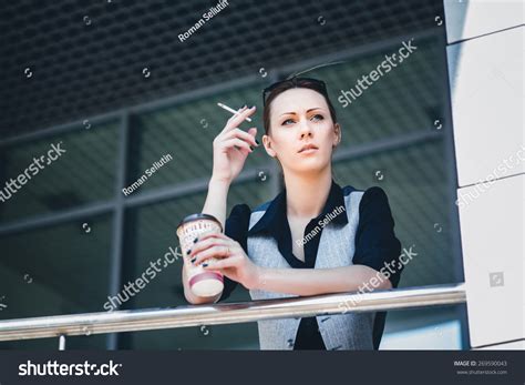 Woman Smokes On Break Businesswoman Smoking Stock Photo