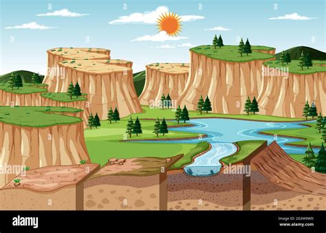 Nature Landscape Scene With Soil Layers Illustration Stock Vector Image