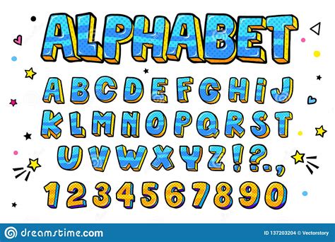 Comic Retro Letters Set Alphabet Letters And Numbers In Style Of
