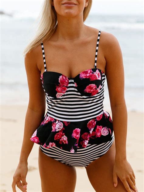 25 OFF High Waisted Peplum Tankini Set Rosegal