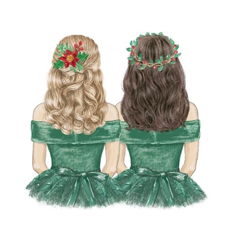 Premium Vector Two Girls Best Friends Ready For Christmas Hand Drawn
