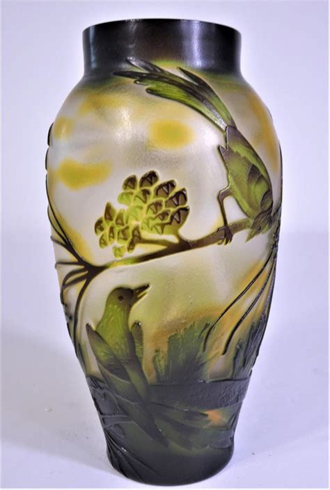 Lot Japanese Cameo Glass Bird Vase
