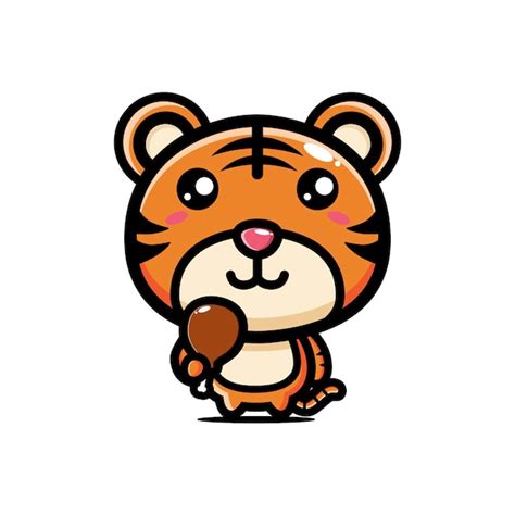 Premium Vector Cute Tiger Holding Meat Ready To Eat
