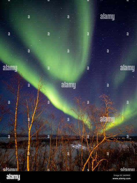 Northern Lights Over Rural Landscape Abisko National Park Swedish