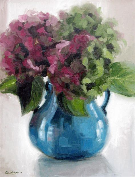 Hydrangeas In Blue Vase Painting By Erin Rickelton