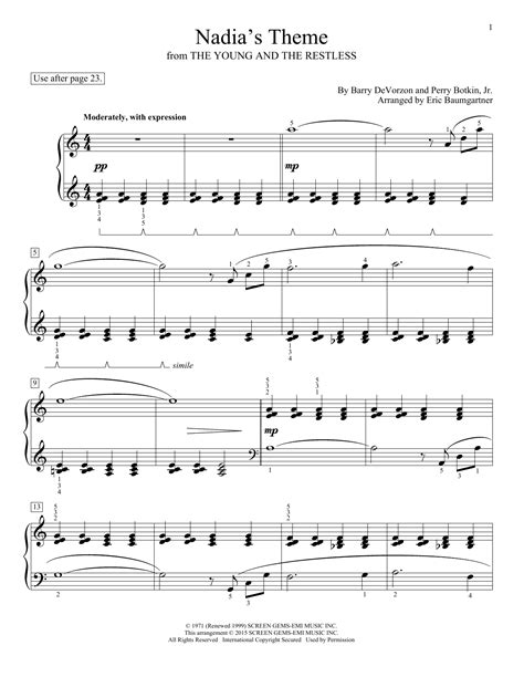 Nadia S Theme Partituras Eric Baumgartner Piano Educacional