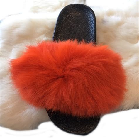 Real Fur Womens Slipper Orange Color Toskana Nyc