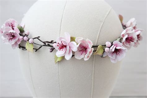 Pink Bridal Hairpiece Cherry Blossom Crown Blooming Cherry Etsy