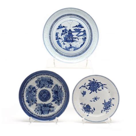 Three Chinese Blue And White Porcelain Plates Lot 2074 English