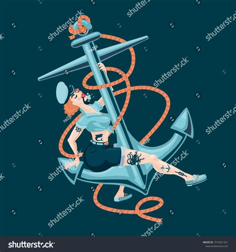 pinup sailor girl boat anchor sexy stock vector royalty free 1519421921