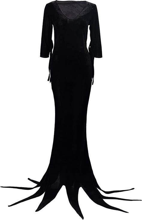 Women S Morticia Addams Floor Dress Costume Witch Sexy Gothic Vintage Dress Solid Long Sleeve