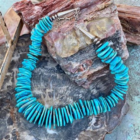 Southwestern Turquoise Tumbled Flat Chip Bead Necklace With Sterling In