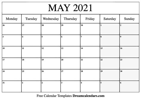 Download Printable May 2021 Calendars
