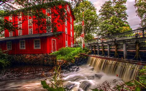 Beautiful River Colorful Windows Colors Peaceful Beauty Red House Trees Water