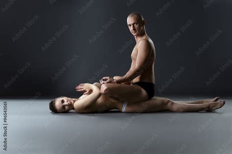 Yoga Man Sitting On Nude Woman In Lotus Position Stock Photo Adobe Stock