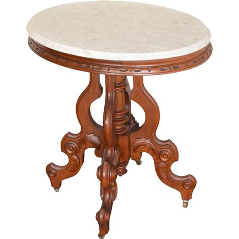 Antique Victorian Oval Carved Marble Top Table From
