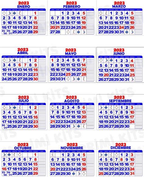 Calendarios Mignon 2023 Kit Imprimible Vectores Pdf Imprimikits